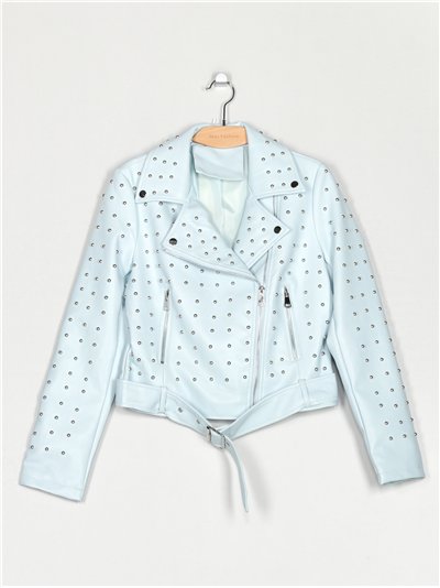 Faux leather studded biker jacket light-blue (S-XL)