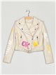 Faux leather slogan biker jacket beige (S-XL)