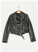 Faux leather biker jacket with rhinestone black (S-XL)