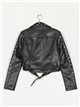 Faux leather biker jacket with rhinestone black (S-XL)