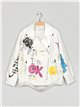 Oversized faux leather slogan biker jacket white (S/M-M/L)