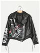 Faux leather slogan biker jacket black (S-M-L)