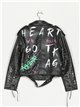 Faux leather slogan biker jacket black (S-M-L)