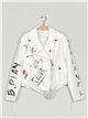 Faux leather slogan biker jacket white (S-M-L)