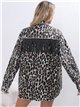 Leopard print denim overshirt with fringing camel (S-M-L)