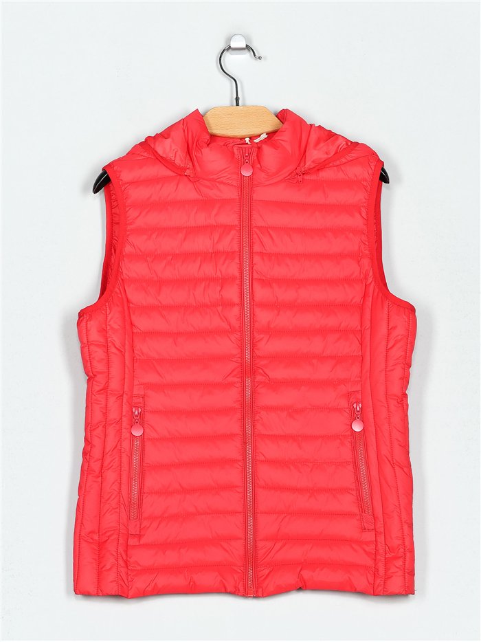 Quilted waistcoat with hood red (42-50)