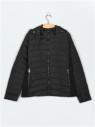 Quilted down puffer jacket with hood black (42-50)