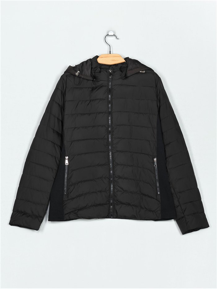 Quilted down puffer jacket with hood black (42-50)