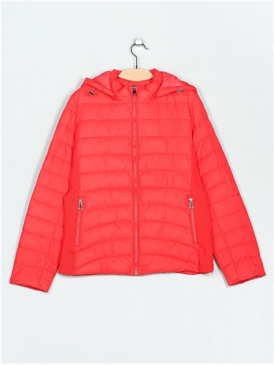 Quilted down puffer jacket with hood red (42-50)