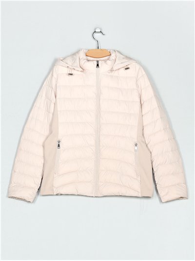 Quilted down puffer jacket with hood beige (42-50)