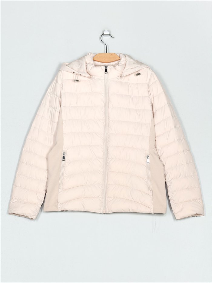 Quilted down puffer jacket with hood beige (42-50)