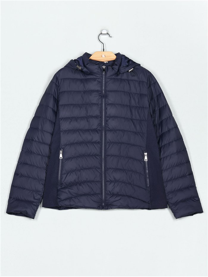 Quilted down puffer jacket with hood navy (42-50)