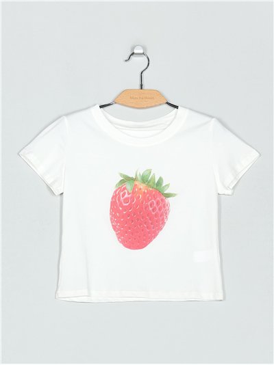 Strawberry t-shirt blanco (S-M)