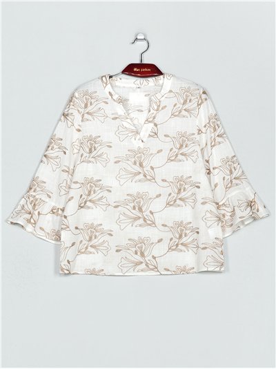 Embroidered blouse with ruffle trims blanco (M-L-XL-2XL)