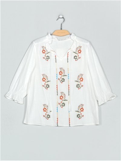 Embroidered linen effect blouse blanco (M-L-XL-2XL)