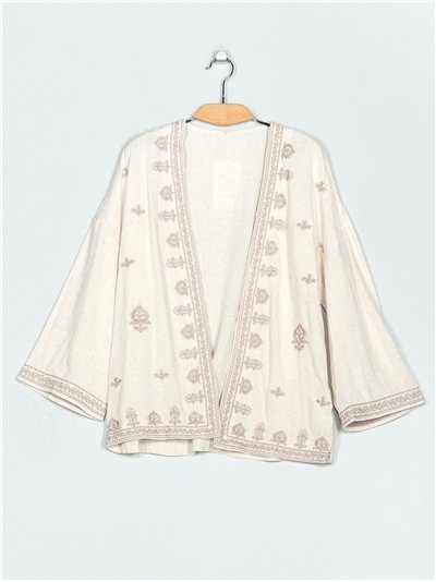 Embroidered linen effect kimono lino (M-L-XL)