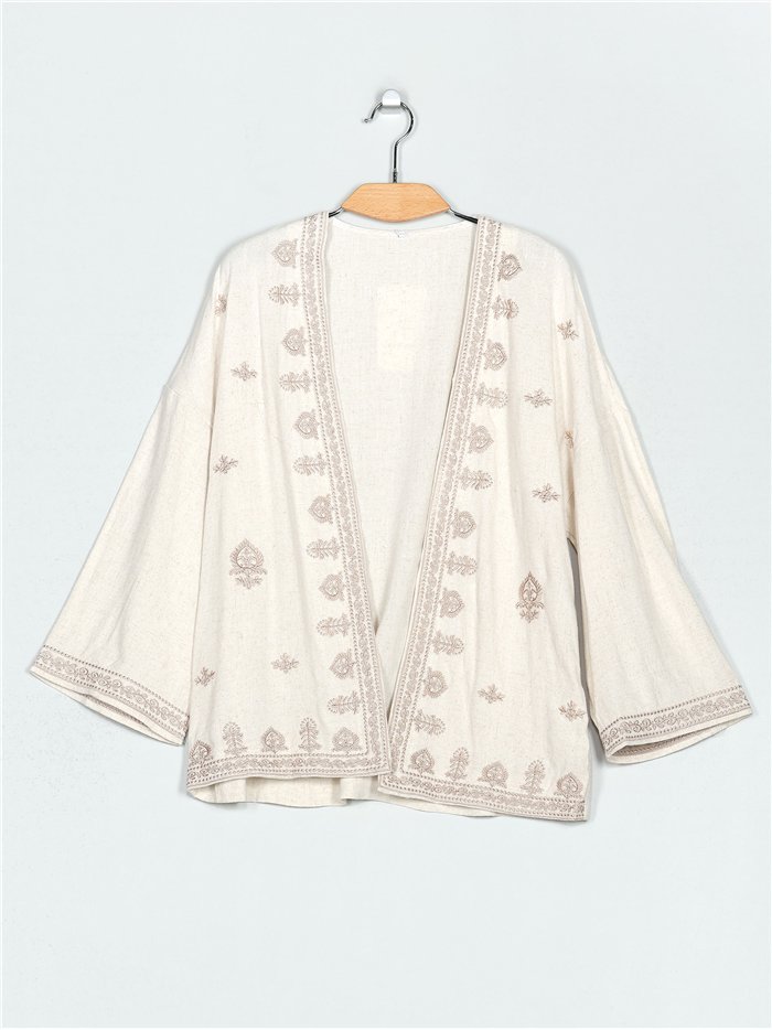 Embroidered linen effect kimono lino (M-L-XL)