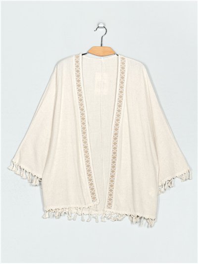 Embroidered linen effect kimono lino (M-L-XL)