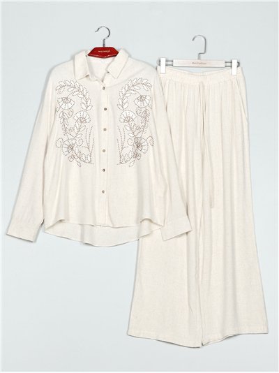 Co-Ord embroidered linen effect shirt + trousers lino (M-L-XL-XXL)