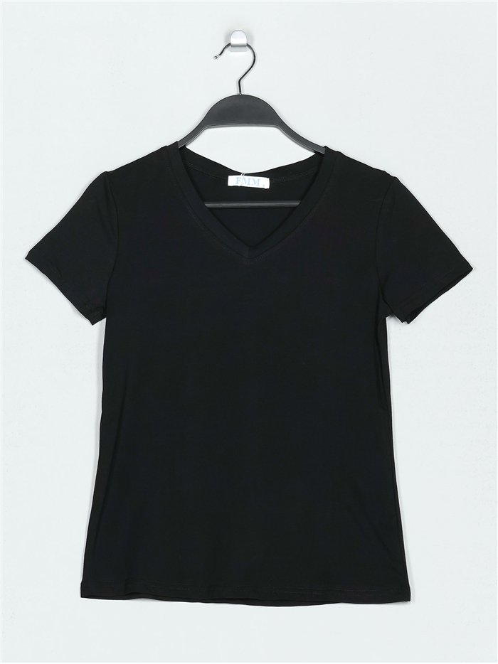 Camiseta básica cuello pico negro (S-XXL)