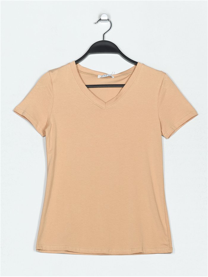 Camiseta básica cuello pico camel (S-XXL)