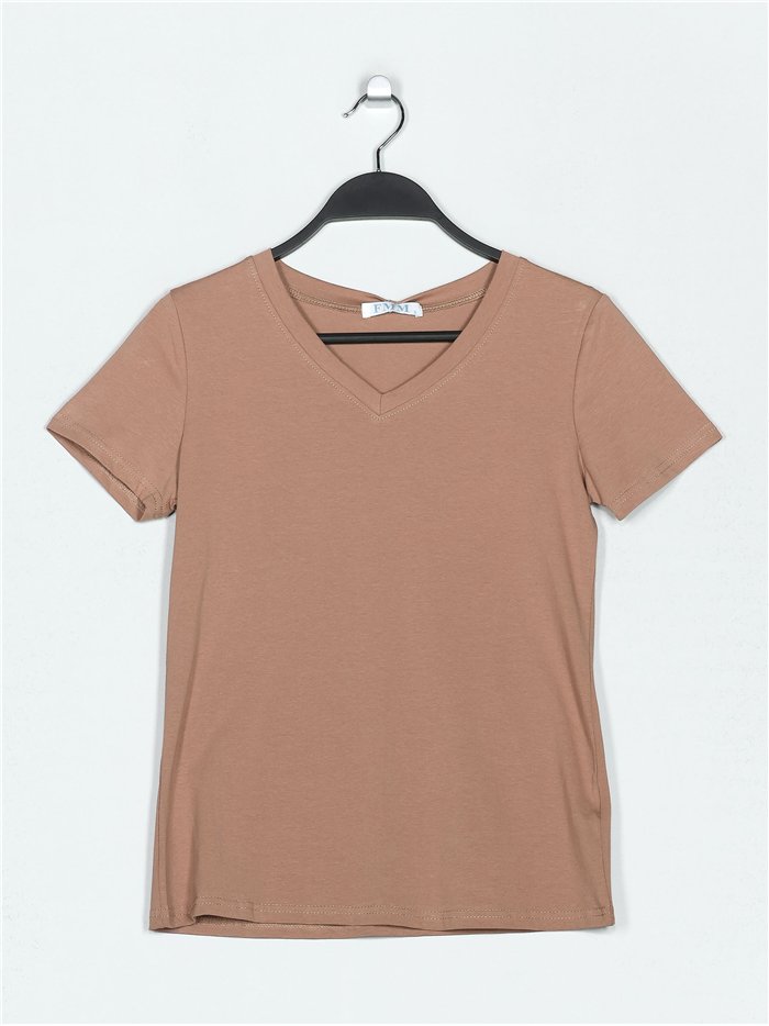 Camiseta básica cuello pico marron-claro (S-XXL)