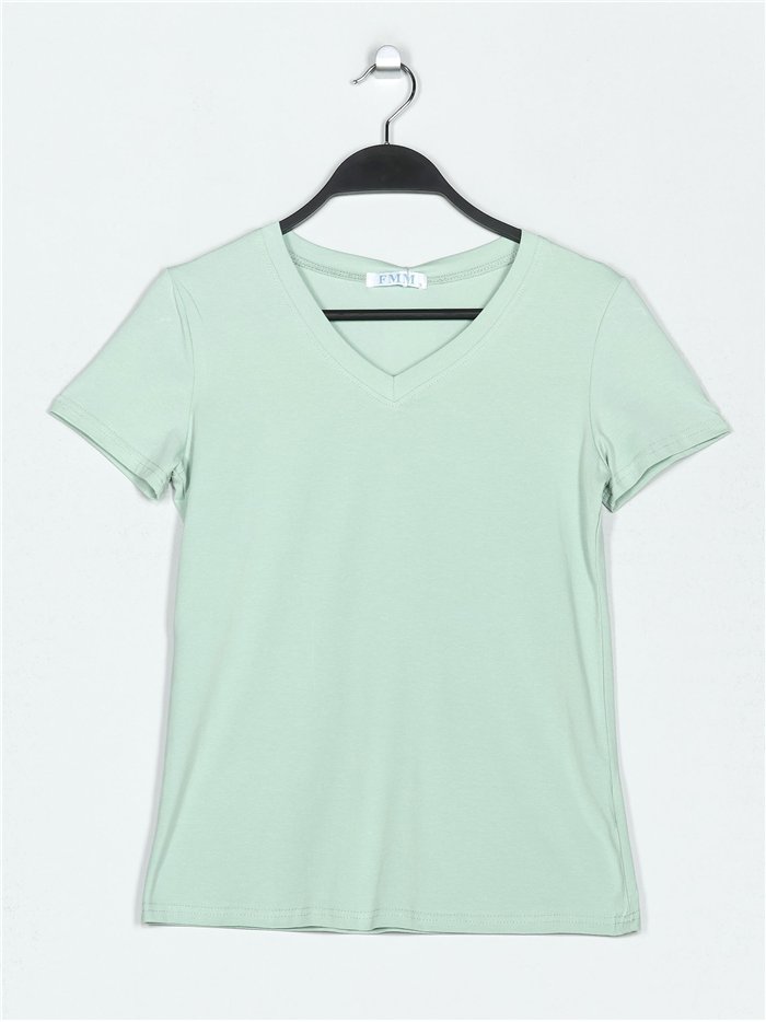 Camiseta básica cuello pico verde-agua (S-XXL)