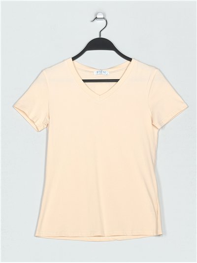 V-neck basic t-shirt beis (S-XXL)