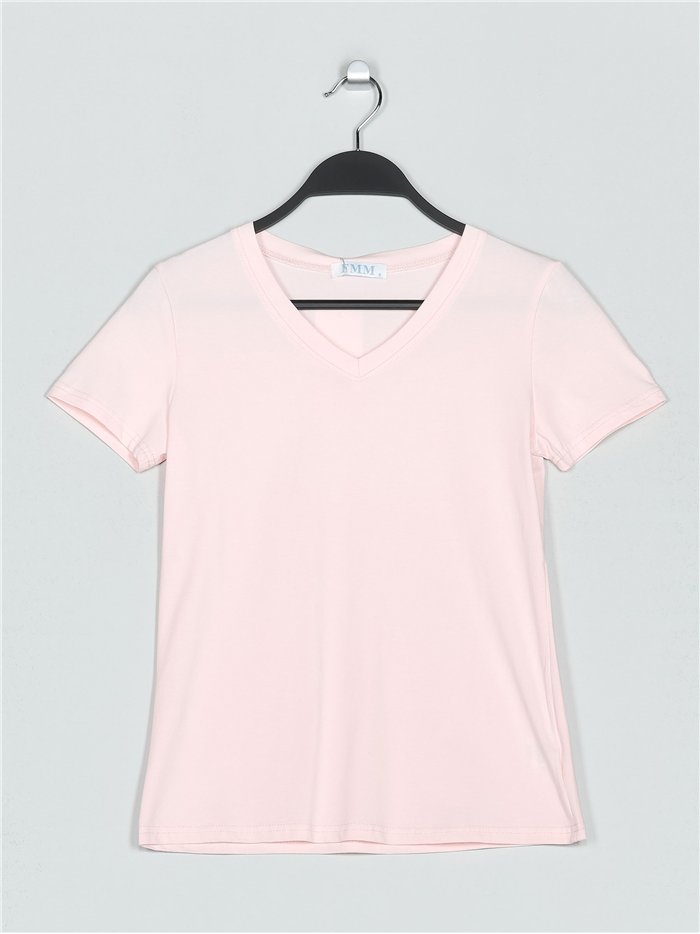 Camiseta básica cuello pico rosa (S-XXL)