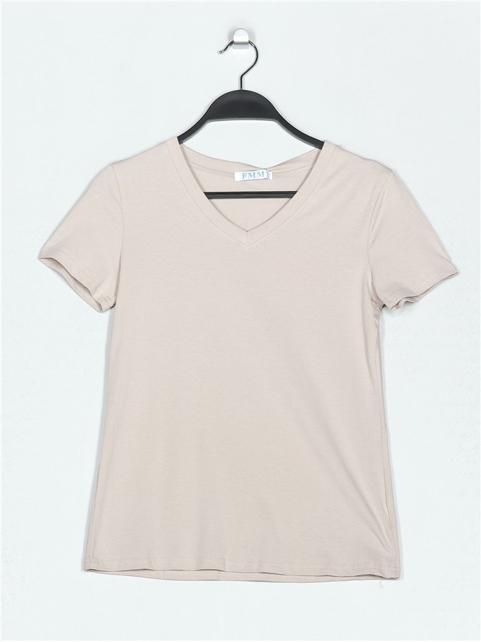 Camiseta básica cuello pico taupe (S-XXL)