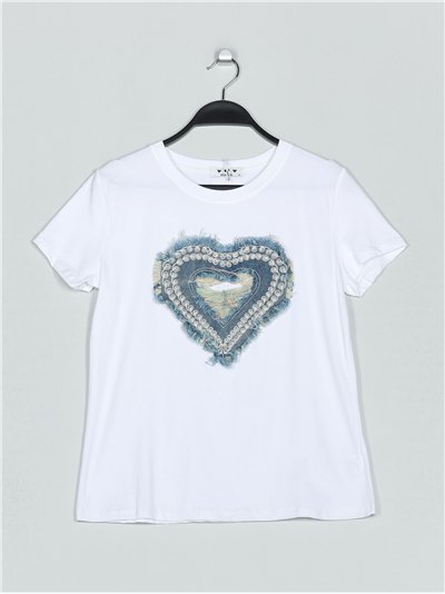 Camiseta corazón denim blanco (M-L-XL-2XL)