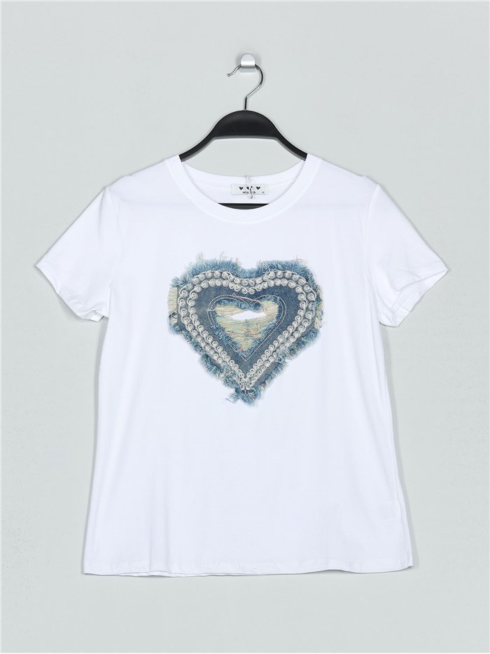 Camiseta corazón denim blanco (M-L-XL-2XL)