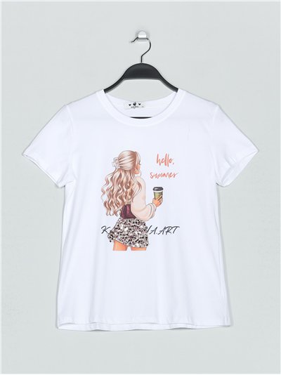 Camiseta girl lentejuelas blanco (M-L-XL-2XL)