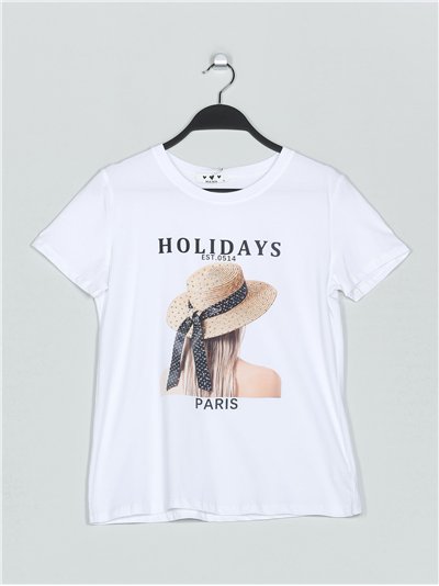 Camiseta sombrero strass blanco (M-L-XL-2XL)