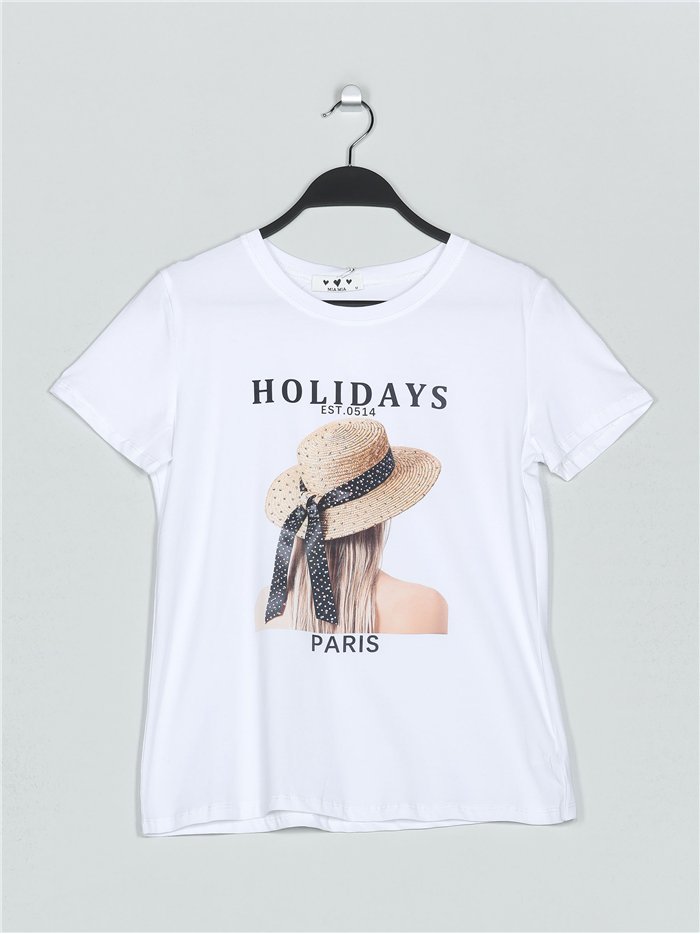 Camiseta sombrero strass blanco (M-L-XL-2XL)