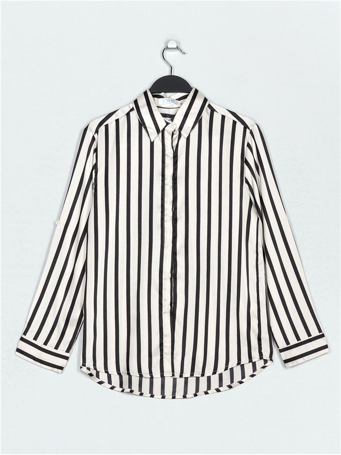 Striped satin shirt beis (S-3XL)