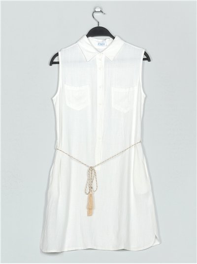 Vestido camisero efecto lino blanco (S-2XL)