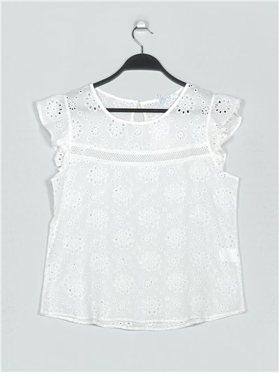 Die-cut embroidered blouse with ruffle trims blanco (M/L-XL/XXL)