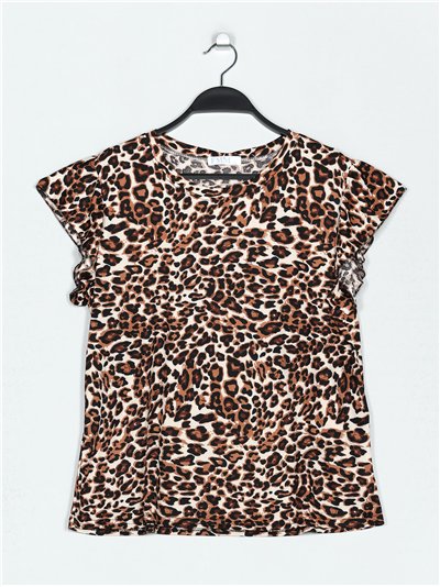 Leopard print t-shirt with ruffle trims (M/L-XL/XXL)