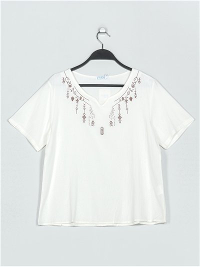 Embroidered linen effect blouse (M/L-XL/XXL)