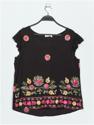 Embroidered floral blouse with ruffle trims (M/L-XL/XXL)