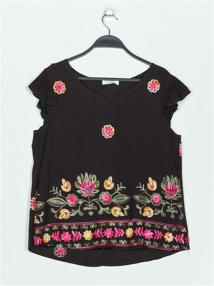 Blusa floral bordada manga volantes (M/L-XL/XXL)