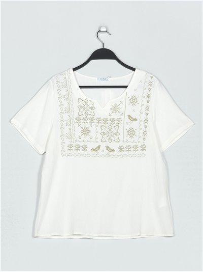 Embroidered linen effect blouse (M/L-XL/XXL)