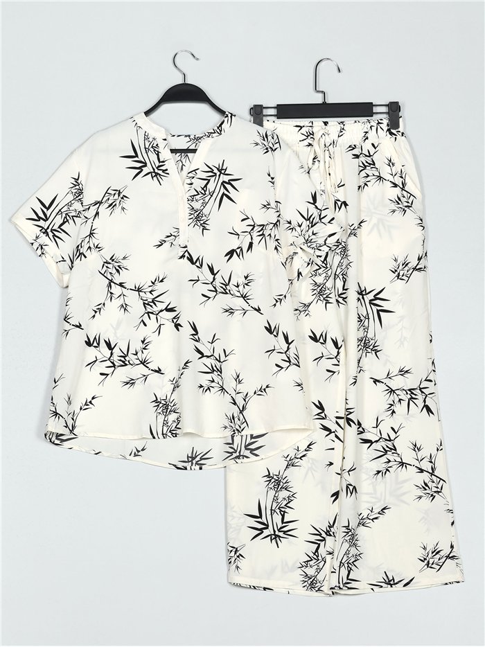 Co-Ord Plus size leaves print blouse + trousers (M/L-XL/XXL)