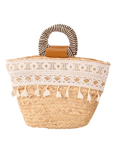 Raffia effect tote bag with lace