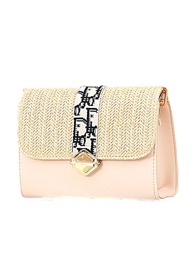 Raffia effect crossbody bag with flap