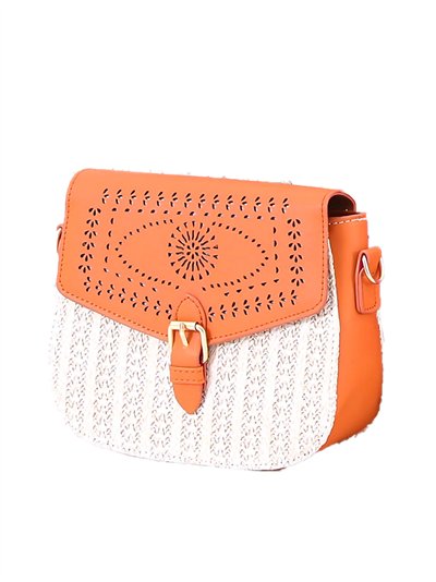 Raffia effect crossbody bag with flap