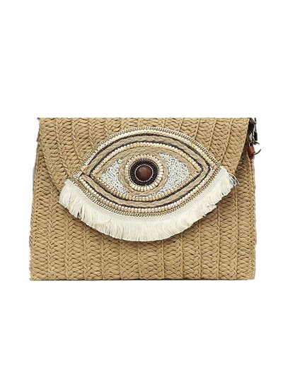 Raffia effect clutch with flap