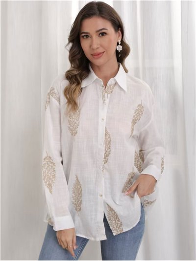 Camisa amplia bordada efecto lino (M-L-XL)