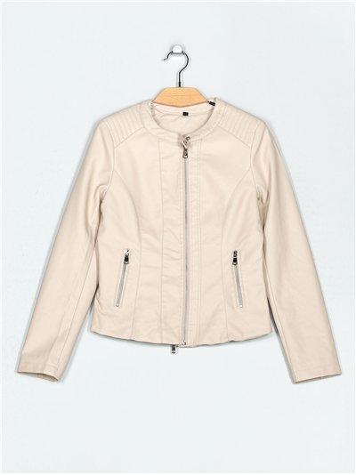 Chaqueta efecto piel pespuntes beige (M-L-XL-XXL)